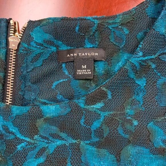 Ann Taylor Teal Burn Out Lace Peplum Top sz M - Picture 3 of 5
